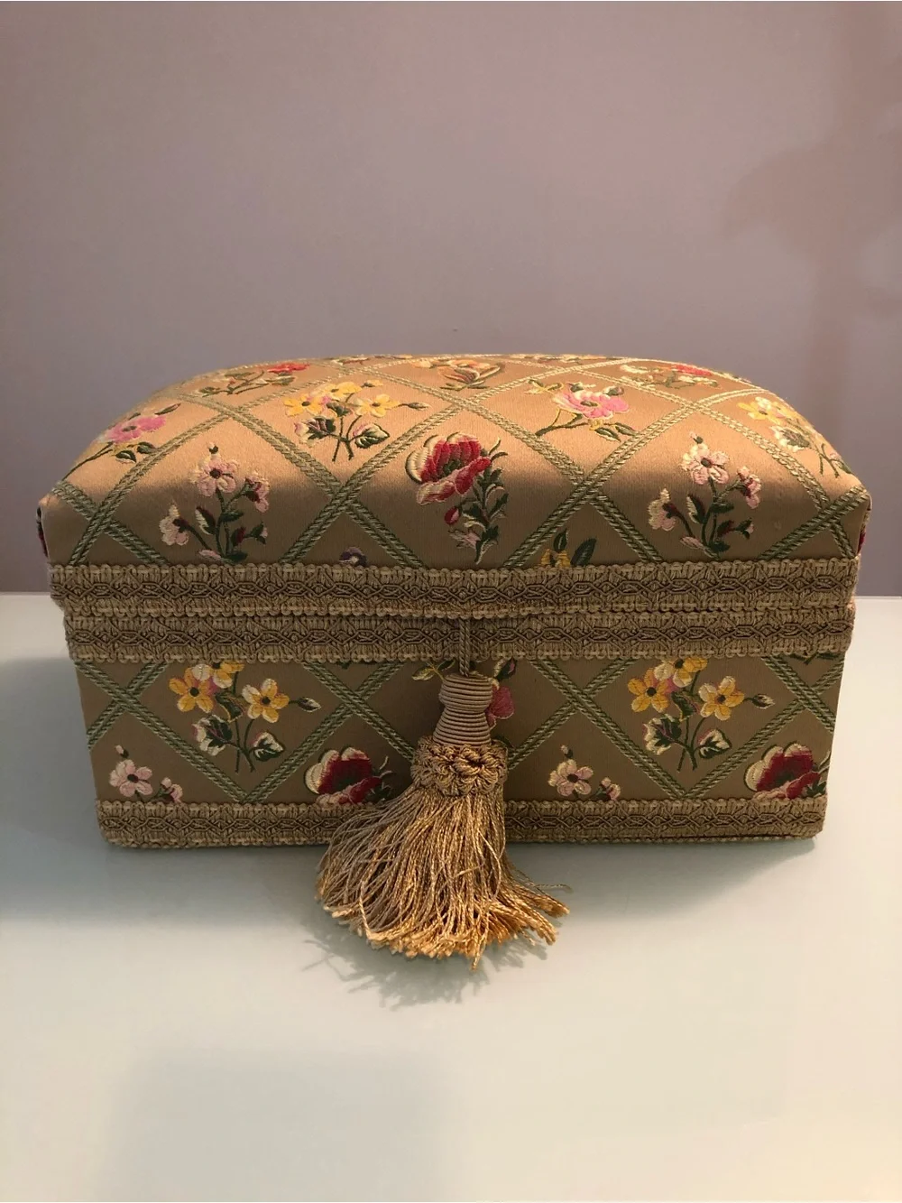 Floral Embroidered Trinket Box with Tassel